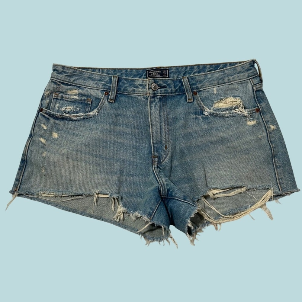 Abercrombie & Fitch Low Rise Distressed Denim Shorts Light Wash 31 12 Grunge